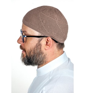 Gold Lüks Dantel Örme Namaz Takkesi Kahverengi 1 Adet