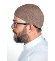 Gold Lüks Dantel Örme Namaz Takkesi Kahverengi 1 Adet