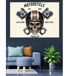 Motosiklet Kask Logo Dekoratif Kanvas - Mdf Ahşap Tablo