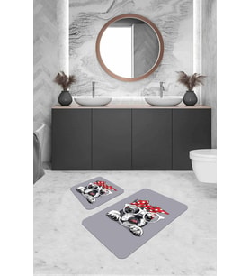 Gri Hayvan Temalı Banyo Halısı Klozet 2'li Paspas Seti BS268