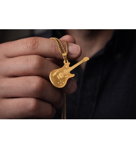 Müzik Temalı Tasarım Altın Renk Gitar Kolye – Çelik Gitar Kolye