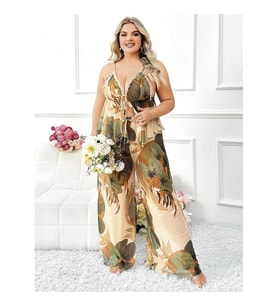 Arias Closet Özel Tasarım Büyük Beden Çiçek Desenli İnce Askılı 2li Pijama Takımı