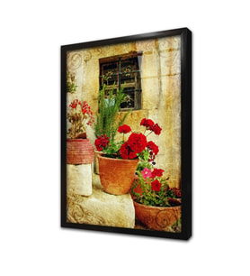 Merdiven Üstünde Saksılar Çerçeveli Cam Tablo