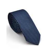 Mavi Kaz Ayağı Desenli Lacivert Dokuma Kumaş Mendilli Slim Fit Kravat // SDK230904 (Renksiz)