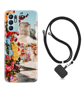 Oppo Reno 6 Kılıf Silikon Boyun Askılı İpli Desenli Silikon Gerçek Çiçekler 1743