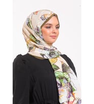 Çiçekli Desen Elegante Seri Şal Eşarp Askısı İle Birlikte 75x200 Vizon Krem Gold