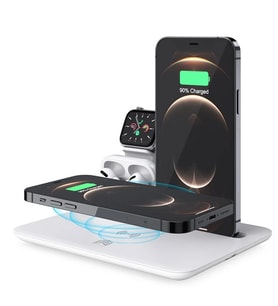 ALLY 4 in1 15W Kablosuz Hızlı Şarj Standı İPhone+İwatch+AirPods Pro Wireless-(5775) — Renk: Beyaz