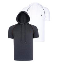 İKİLİ SET T8570 DEWBERRY KAPŞONLU ERKEK T-SHIRT-BEYAZ-ANTRASİT (Beyaz - Antrasit)