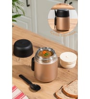 Paslanmaz Çelik Vakumlu Yemek Termosu Taşınabilir 600ml Bronz