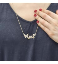 5'li Kelebek Zirkon Taşlı Gold Kaplama 925 Ayar Gümüş Kolye (Karışık)