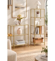 Gold Çerçeveli Şeffaf Cam Modern Salon Kitaplığı 40 cm