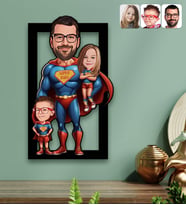 BK Gift Kişiye Özel Süper Baba-Çocuk Karikatürlü 3D Ahşap Tablo-3, Babalar Günü Hediyesi, Babaya Hediye