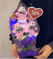 Renkli Led Işıklı Seni Seviyorum Pembe Ayıcıklı Büyük Boy Peluş Ayıcık Buketi (Model 2)