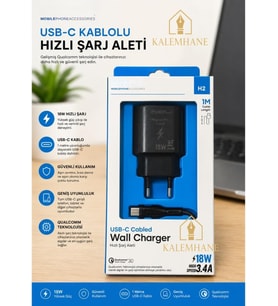 Kalemhane USB-C Kablolu 18W Hızlı Şarj Aleti 1 metre USB-C kablo