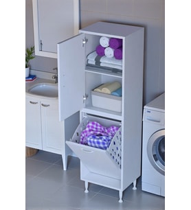 Eliusta Miretta Üst Bölme Kapaklı Altı Kirli Sepetli Dolap 35 cm Genişlik Beyaz 35x138x32,5 cm Dolap