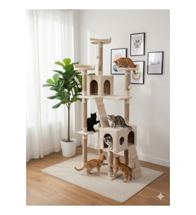 Cat City Yeni Rezidans Kedi Oyun Evi ve Tırmalama Bej