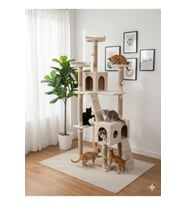 Cat City Yeni Rezidans Kedi Oyun Evi ve Tırmalama Bej
