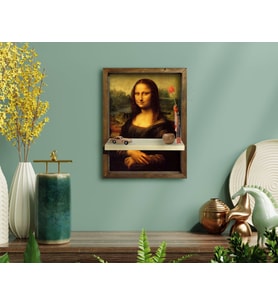 BK Home Mona Lisa Tasarımlı Doğal Masif Ahşap Çerçeveli Tablo Duvar Rafı-1