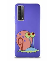 Huawei Y7A Soft Premier Kapak Salyangoz Gary Tasarımlı Silikon Kılıf - Mor (Şeffaf)