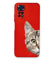 Xiaomi Redmi Note 11 Uyumlu Lansman Kılıf Catface Tasarımlı İçi Kadife Kapak-Kırmızı (Şeffaf)