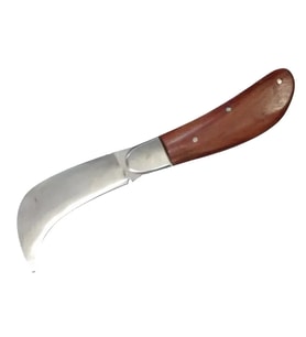 Bursa Çelik Eğri Bağ / Kablo / Aşı Çakısı, Ahşap Saplı - 22 Cm