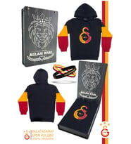 Galatasaray Orijinal Lisanslı Logo Siyah Kapüşonlu Sweat Bileklik Set Kutulu