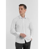 Uzun Kol Sert Yaka Düz Pamuklu Slim Fit Gömlek 1004260059