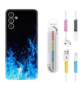 Samsung A23 A31 A32 A50 A51 A52 A53 A70 Kılıf Kablo Koruma Spiral Silikon Blue Fire 1678
