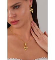Gümüş Pazarım Safir Taşlı Altın Kaplama Anka Kuşu 925 Ayar Gümüş Set