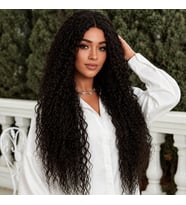 Afro Dalga Fiber Sentetik Tül Peruk - Koyu Kestane
