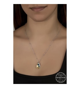 Crystal TaşlıDamla Top  Zincir 925 Ayar Gümüş Kolye