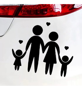 Aile Baba Anne Kız ve Erkek Çocuk Sticker 23CM Siyah Renk