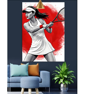 Tenis Oynayan Kadın Sporcu Figürü Dekoratif Kanvas - Mdf Ahşap Tablo
