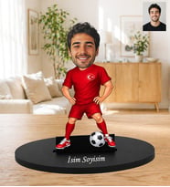 Kişiye Özel Türkiye Milli Takım Futbolcu Karikatür Biblo – Fotoğraflı Erkege Hediye İsme Özel Ay-Yıldız Formalı Ahşap Biblo - Futbol Severlere Hediye