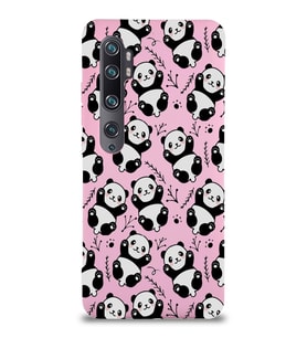 Xiaomi Mi Note 10 Pro Uyumlu Lansman Kılıf Panda Tasarımlı İçi Kadife Kapak-Pembe (Şeffaf)