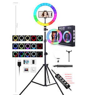 RGB Renkli Selfie Işığı 33CM, Tiktok, Youtuber, Makyaj, Canlı Yayın, Telefon Tutucu, LED Halka