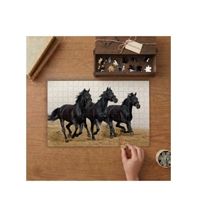 Siyah Atlar Tasarımı 240 parça Ahşap Puzzle Ahşap Kutuda MP10724