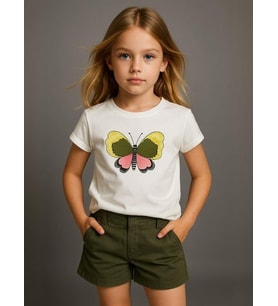 Kız Çocuk Kelebek Desenli T-shirt
