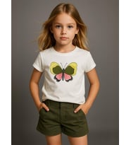 Kız Çocuk Kelebek Desenli T-shirt