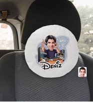 BK Gift Kişiye Özel İsimli Erkek Radyocu Karikatürlü Yuvarlak Araç Koltuk Yastığı-1