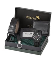 Polo Air Cüzdan Kartlık Kemer Saat Anahtarlık Set PL-0777E (Siyah)
