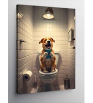 Kanvas Tablo Tuvalette Oturan Köpek