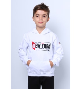 ERKEK ÇOCUK KAPŞONLU SWEAT BASKILI CEPLİ C34 (Beyaz)