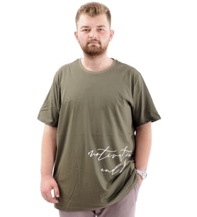 Mode XL Battal Beden Erkek Pamuklu T-Shirt Yumuşak Dokulu Baskılı BELIEF U24085 Haki