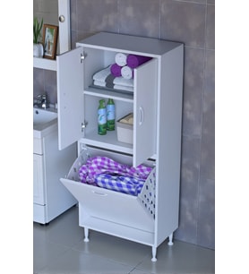 Eliusta Miretta Üst Bölme Kapaklı Altı Kirli Sepetli Dolap 55 cm Genişlik Beyaz 55x138x32,5 cm Dolap