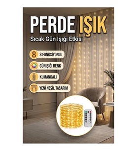 Dekoratif Perde Peri LED Günışığı 3x3 Metre 8 Fonksiyonlu USB Işıklı