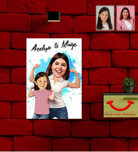 Kişiye Özel Anneler Günü Anne Kız Karikatürlü Ahşap Tablo Model-2
