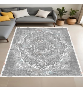 Rovigo Home Dijital Baskı Yıkanabilir Kaymaz Taban Salon Halısı Ve Yolluk RV108-FNL414 (Gri)