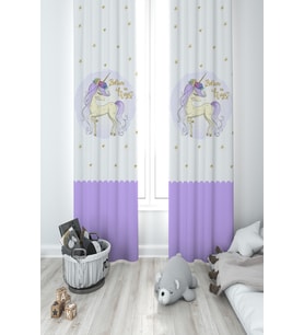MEKTA HOME BEBEK VE ÇOCUK ODASI Yıldızlı Mavi Unicorn Desenli 2 Kanat Fon Perde