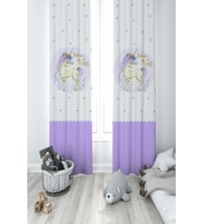 MEKTA HOME BEBEK VE ÇOCUK ODASI Yıldızlı Mavi Unicorn Desenli 2 Kanat Fon Perde